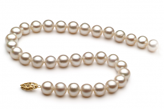 Blanc 6.5-7.5mm AA-qualité perles d'eau douce Alliage-Collier de perles