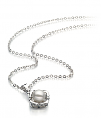 Vera Blanc 6-7mm AA-qualité perles d'eau douce Blanc Bronze-pendentif en perles