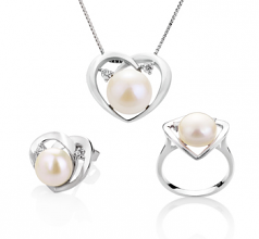 Katie Coeur Blanc 7-10mm AA-qualité perles d'eau douce 925/1000 Argent-un set en perles