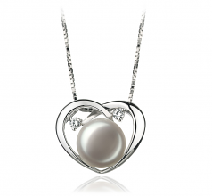 Katie Coeur Blanc 7-10mm AA-qualité perles d'eau douce 925/1000 Argent-un set en perles