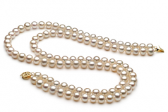 Blanc 7.5-8.5mm AA-qualité perles d'eau douce Rempli D'or-Collier de perles