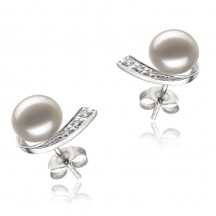 Claudia Blanc 7-8mm AA-qualité perles d'eau douce 925/1000 Argent-Boucles d'oreilles en perles