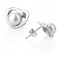 Katie Coeur Blanc 7-8mm AA-qualité perles d'eau douce 925/1000 Argent-Boucles d'oreilles en perles