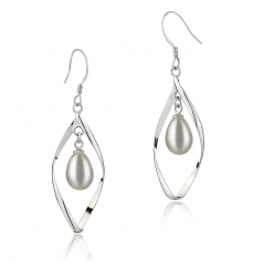 Sandy Blanc 7-8mm AA - Drop-qualité perles d'eau douce 925/1000 Argent-Boucles d'oreilles en perles