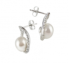 Isabella Blanc 9-10mm AA-qualité perles d'eau douce 925/1000 Argent-Boucles d'oreilles en perles