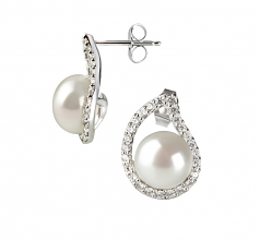 Isabella Blanc 9-10mm AA-qualité perles d'eau douce 925/1000 Argent-Boucles d'oreilles en perles