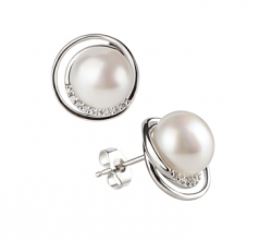 Kelly Blanc 9-10mm AA-qualité perles d'eau douce 925/1000 Argent-Boucles d'oreilles en perles