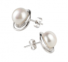 Kelly Blanc 9-10mm AA-qualité perles d'eau douce 925/1000 Argent-Boucles d'oreilles en perles