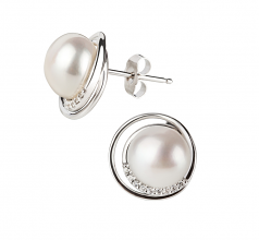 Kelly Blanc 9-10mm AA-qualité perles d'eau douce 925/1000 Argent-Boucles d'oreilles en perles