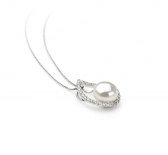 Isabella Blanc 9-10mm AA-qualité perles d'eau douce 925/1000 Argent-pendentif en perles