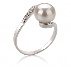 Chantel Blanc 9-10mm AA-qualité perles d'eau douce 925/1000 Argent-Bague perles