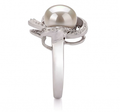Fiona Blanc 9-10mm AA-qualité perles d'eau douce 925/1000 Argent-Bague perles