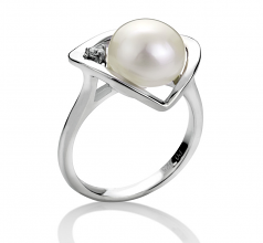 Katie Coeur Blanc 9-10mm AA-qualité perles d'eau douce 925/1000 Argent-Bague perles