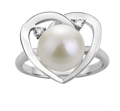 Katie Coeur Blanc 9-10mm AA-qualité perles d'eau douce 925/1000 Argent-Bague perles