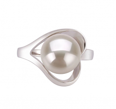 Sadie Blanc 9-10mm AA-qualité perles d'eau douce 925/1000 Argent-Bague perles
