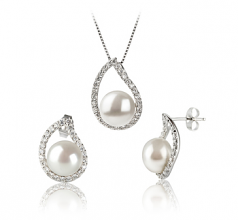 Isabella Blanc 9-10mm AA-qualité perles d'eau douce 925/1000 Argent-un set en perles