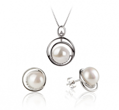 Kelly Blanc 9-10mm AA-qualité perles d'eau douce 925/1000 Argent-un set en perles