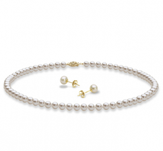 Collier et boucles d’oreilles Blanc 5-6mm AAA-qualité perles d'eau douce -un set en perles