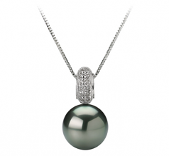 Cecilia Noir 10-10.5mm AAA-qualité de Tahiti 585/1000 Or Blanc-pendentif en perles