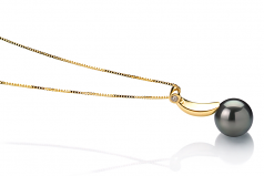 Sora Noir 8-9mm AAA-qualité de Tahiti 585/1000 Or Jaune-pendentif en perles