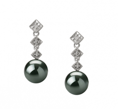 Rozene Noir 8-9mm AAA-qualité de Tahiti 585/1000 Or Blanc-Boucles d'oreilles en perles