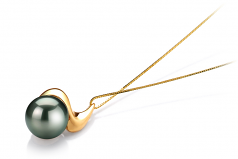 Dominique Noir 10-10.5mm AAA-qualité de Tahiti 585/1000 Or Jaune-pendentif en perles