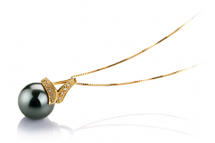 Mina Noir 12.5-13mm AAA-qualité de Tahiti 585/1000 Or Jaune-pendentif en perles