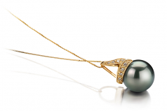 Mina Noir 12.5-13mm AAA-qualité de Tahiti 585/1000 Or Jaune-pendentif en perles