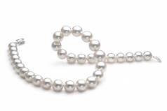 Blanc 12-15mm AAA-qualité des Mers du Sud 585/1000 Or Blanc-Collier de perles