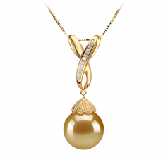 Edwina Or 12-13mm AAA-qualité des Mers du Sud 585/1000 Or Jaune-pendentif en perles