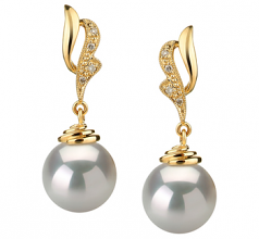 Bianka Blanc 10-11mm AAA-qualité des Mers du Sud 585/1000 Or Jaune-Boucles d'oreilles en perles