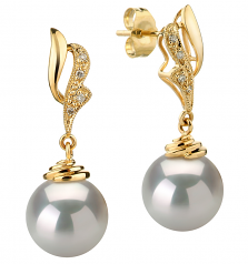 Bianka Blanc 10-11mm AAA-qualité des Mers du Sud 585/1000 Or Jaune-Boucles d'oreilles en perles