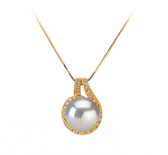 Angelique Blanc 10-11mm AAA-qualité des Mers du Sud 585/1000 Or Jaune-pendentif en perles