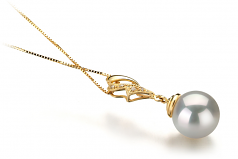 Bianka Blanc 10-11mm AAA-qualité des Mers du Sud 585/1000 Or Jaune-pendentif en perles