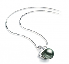 Dominique Noir 10-10.5mm AAA-qualité de Tahiti 585/1000 Or Blanc-pendentif en perles