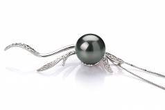 Florence Noir 10-10.5mm AAA-qualité de Tahiti 585/1000 Or Blanc-pendentif en perles