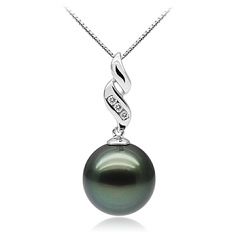 Séduisant Noir 10-10.5mm AAA-qualité de Tahiti 375/1000 Or Blanc-pendentif en perles