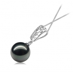Zuella Noir 10-11mm AAA-qualité de Tahiti 585/1000 Or Blanc-pendentif en perles