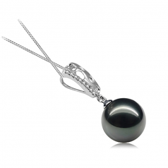 Zuella Noir 10-11mm AAA-qualité de Tahiti 585/1000 Or Blanc-pendentif en perles