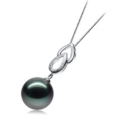 Teardrop Noir 11-12mm AAA-qualité de Tahiti 585/1000 Or Blanc-pendentif en perles