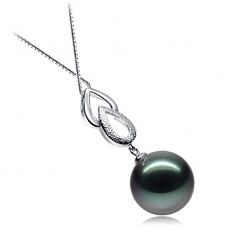 Teardrop Noir 11-12mm AAA-qualité de Tahiti 585/1000 Or Blanc-pendentif en perles