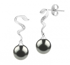 Tamara Noir 8-9mm AAA-qualité de Tahiti 585/1000 Or Blanc-Boucles d'oreilles en perles