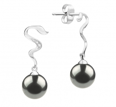 Tamara Noir 8-9mm AAA-qualité de Tahiti 585/1000 Or Blanc-Boucles d'oreilles en perles