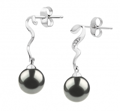 Tamara Noir 8-9mm AAA-qualité de Tahiti 585/1000 Or Blanc-Boucles d'oreilles en perles