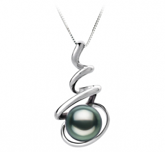 Eldova Noir 8-9mm AAA-qualité de Tahiti 585/1000 Or Blanc-pendentif en perles