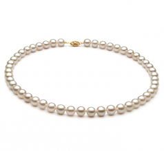 Blanc 7-8mm A+-qualité Akoya de Chine 375/1000 Or Jaune-Collier de perles