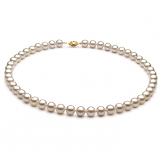 Blanc 7-8mm AA+-qualité Akoya de Chine 375/1000 Or Jaune-Collier de perles