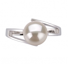 Jenna Blanc 7-8mm AAA-qualité perles d'eau douce 925/1000 Argent-Bague perles