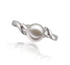 Andrea Blanc 6-7mm AAAA-qualité perles d'eau douce 585/1000 Or Blanc-Bague perles