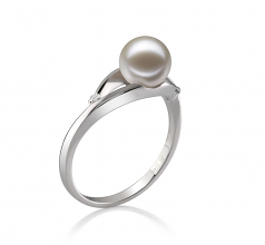 Tanya Blanc 6-7mm AAAA-qualité perles d'eau douce 585/1000 Or Blanc-Bague perles